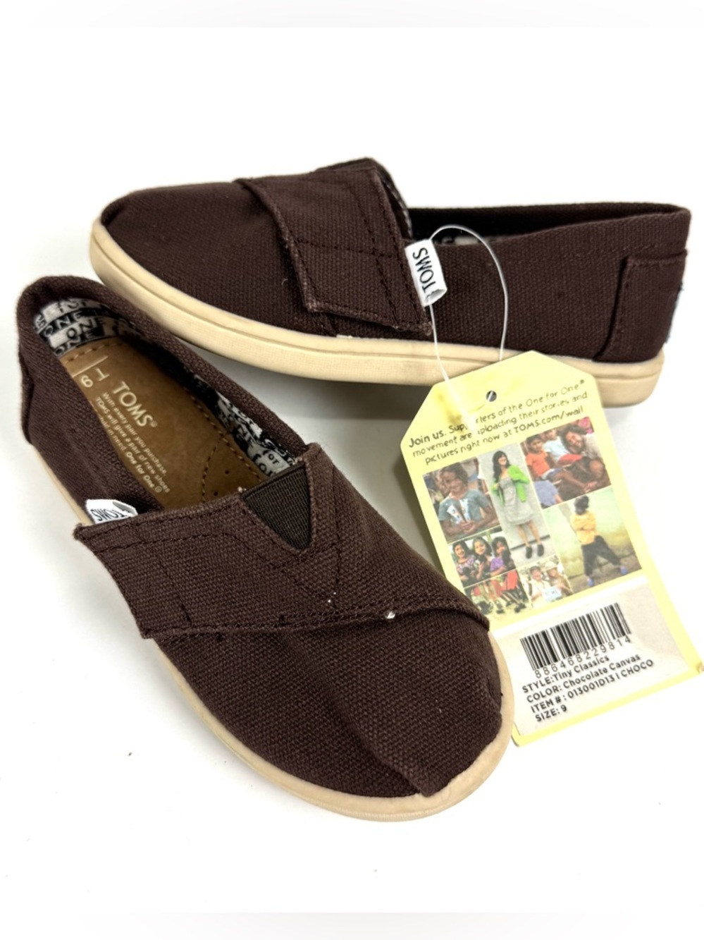 NWT Toms Classics Chocolate Brown Tiny Toddler Slip On Casual Canvas Flat Sz 9